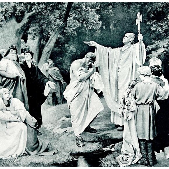 Charlemagne Witikind's Baptism Photo Gravure Victorian 1894 Art Thumann DWS11 - Picture 1 of 3